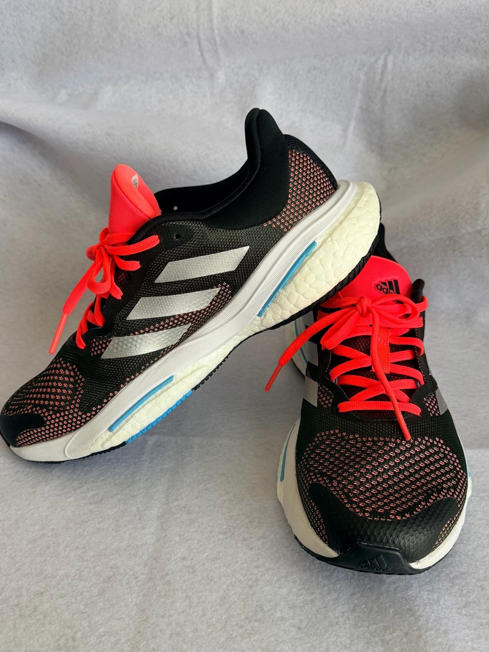 adidas Men's Solar Glide 5 Black with Neon Coral Accent Running Sneakers
